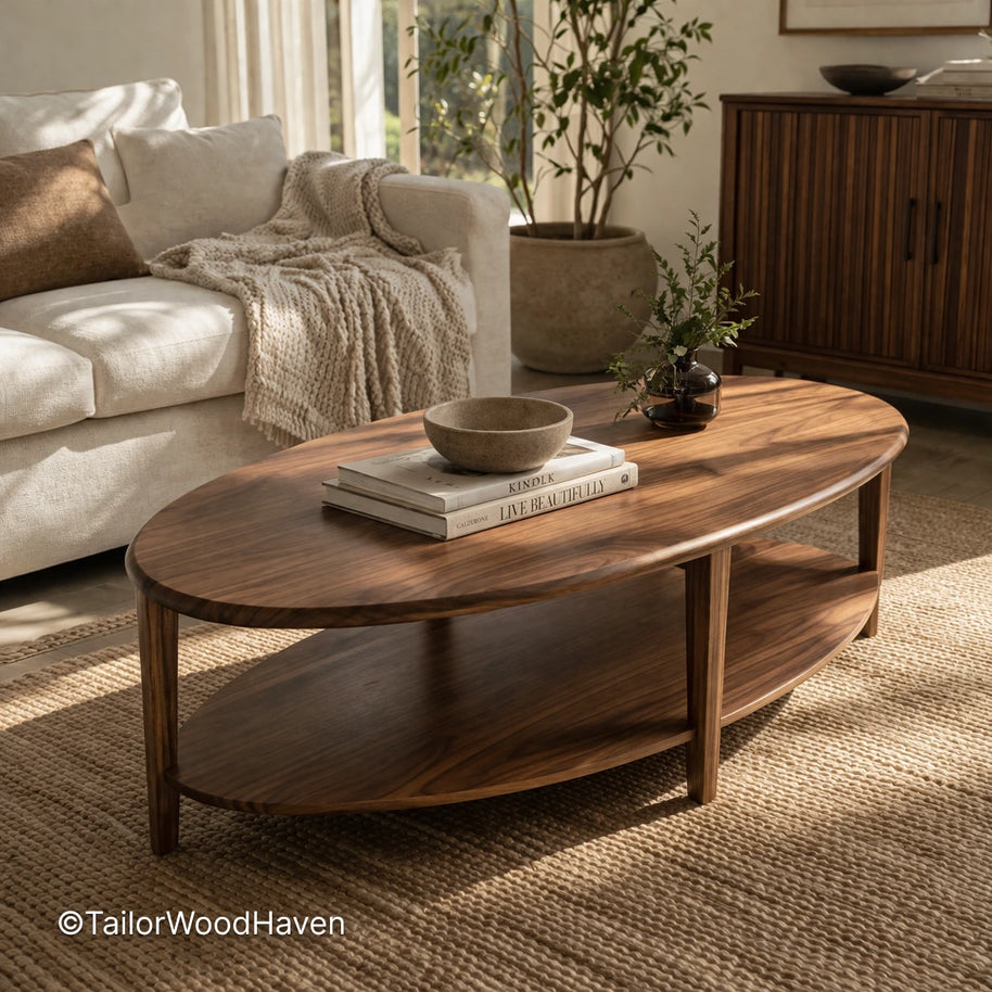 Modern solid wood coffee table with clean edges and minimal design