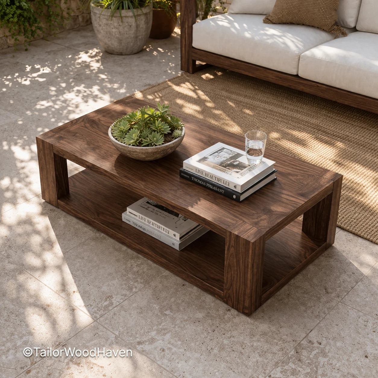 Rectangular solid wood coffee table with smooth durable surface and balanced proportions