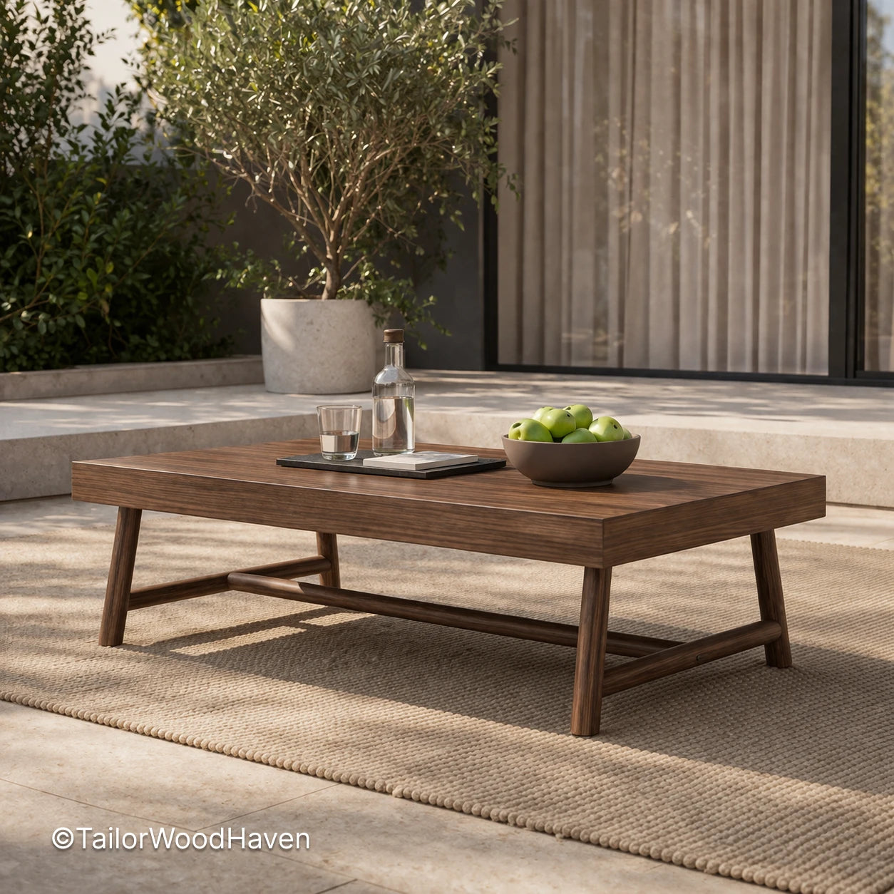 Short rectangular coffee table with low profile and clean structured design
