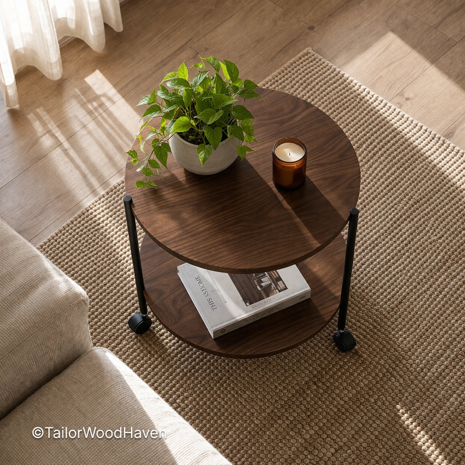 Rolling coffee table with smooth surface and functional design for flexible placement