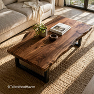Natural live edge wood coffee table with stable construction and distinctive edges