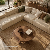 White round coffee table with solid wood construction and smooth surface