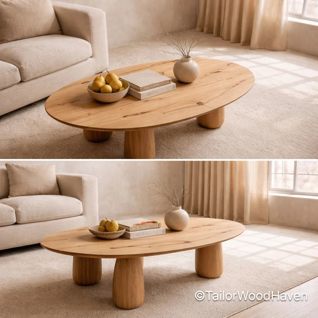 Gold oval coffee table with minimalist shape and durable construction