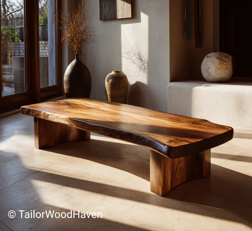Maple Live Edge Coffee Table with Sculptural Curve Bases