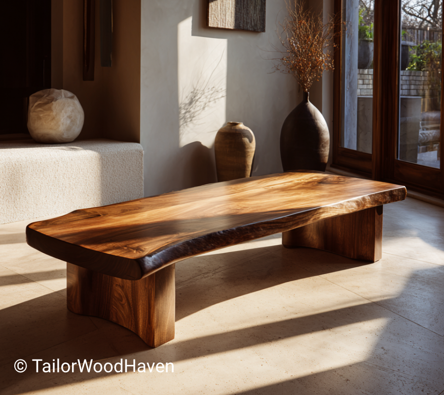 Maple Live Edge Coffee Table with Sculptural Curve Bases