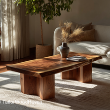 Modern Walnut Live Edge Coffee Table with Sculptural Fluted Bases