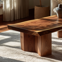 Modern Walnut Live Edge Coffee Table with Sculptural Fluted Bases