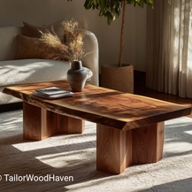 Modern Walnut Live Edge Coffee Table with Sculptural Fluted Bases