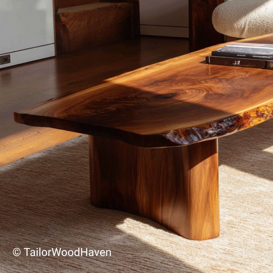 Organic Red Oak Live Edge Coffee Table with Sculptural Archway Bases