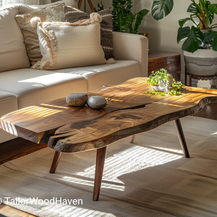 Teak Live Edge Coffee Table with Sleek Tapered Legs