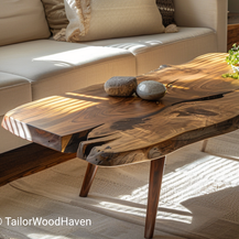 Teak Live Edge Coffee Table with Sleek Tapered Legs