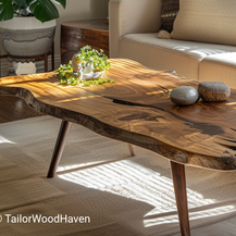 Teak Live Edge Coffee Table with Sleek Tapered Legs