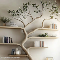 Sculptural Driftwood Tree Bookshelf Artistic Wall Bookshelf Carved from Real Driftwood and Designed Like a Tree