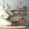 Artisan Tree Style Bookshelf – Wooden Wall-Mounted Shelf in Unique Tree Design for Rustic and Boho Interiors