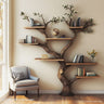 Custom Tree Shelf Design – Wall-Mounted Natural Wooden Bookshelf with Artistic Tree Pattern