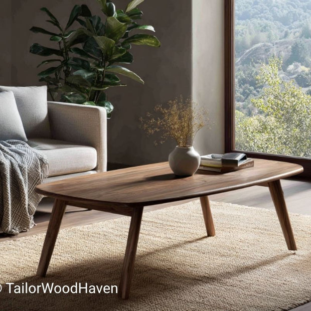 Rustic Rounded Rectangle Solid Wood Coffee Table