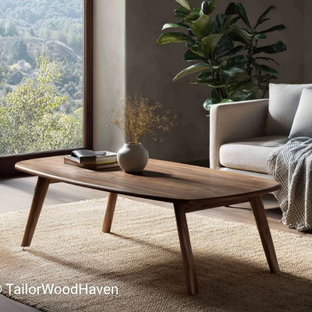 Rustic Rounded Rectangle Solid Wood Coffee Table