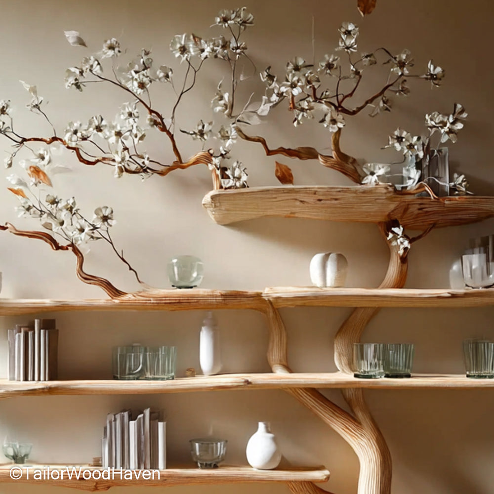 Tree Shaped Shelf Decorative Wooden Wall or Standing Shelf Styled Like a Tree for Artistic Storage Solutions
