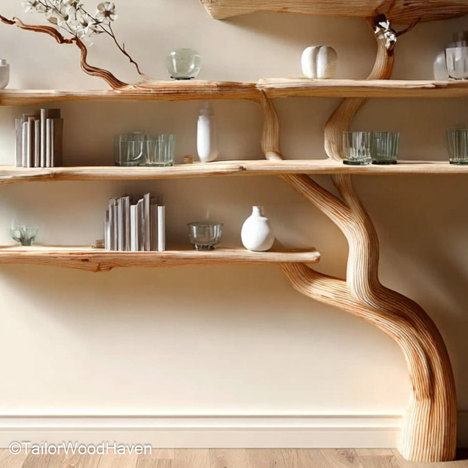 Tree Shaped Shelf Decorative Wooden Wall or Standing Shelf Styled Like a Tree for Artistic Storage Solutions