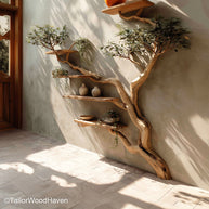 Wall Mounted Bookshelf Tree Design Rustic Handmade Wooden Bookshelf with Artistic Tree Shaped Structure
