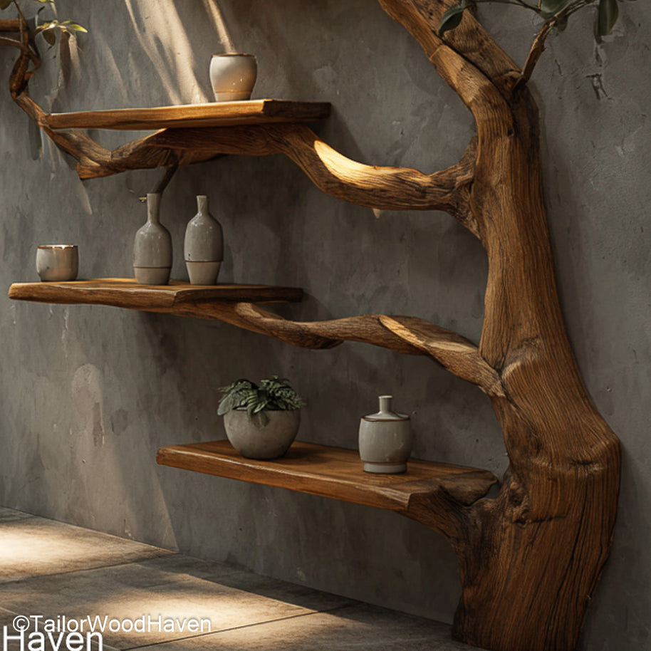 Custom Bookshelf Tree Plans Included Build Style Wall Tree Bookshelf Made from Solid Wood for Nature Themed Rooms