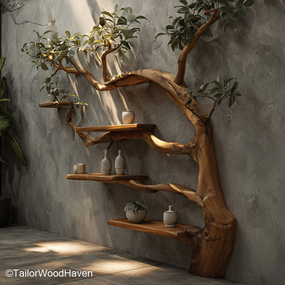 Custom Bookshelf Tree Plans Included Build Style Wall Tree Bookshelf Made from Solid Wood for Nature Themed Rooms