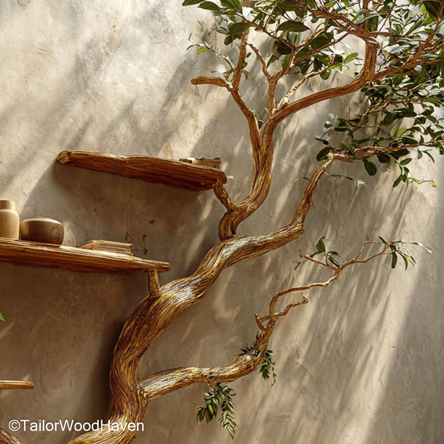 Driftwood Branch Tree Bookshelf Handcrafted Organic Floating Shelf Made from Real Driftwood and Natural Wood