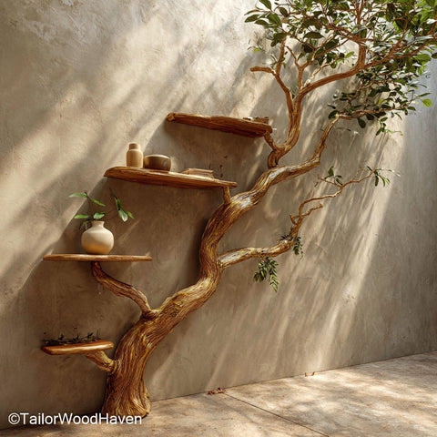 Driftwood Branch Tree Bookshelf Handcrafted Organic Floating Shelf Made from Real Driftwood and Natural Wood