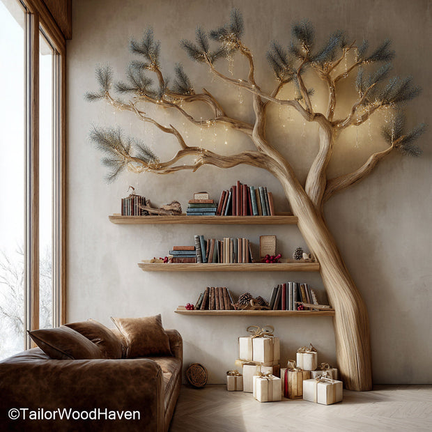 Tree Branch Bookshelf Handcrafted Wooden Bookcase with Tree Branch Design for Rustic and Nature Inspired Interiors