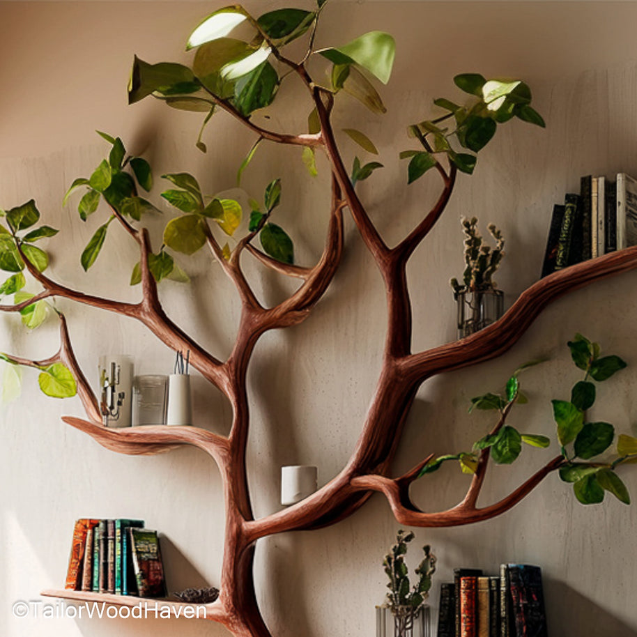 Standing Tree Like Bookshelf Freestanding Wooden Bookshelf with Organic Tree Branch Design for Nature Inspired Interiors