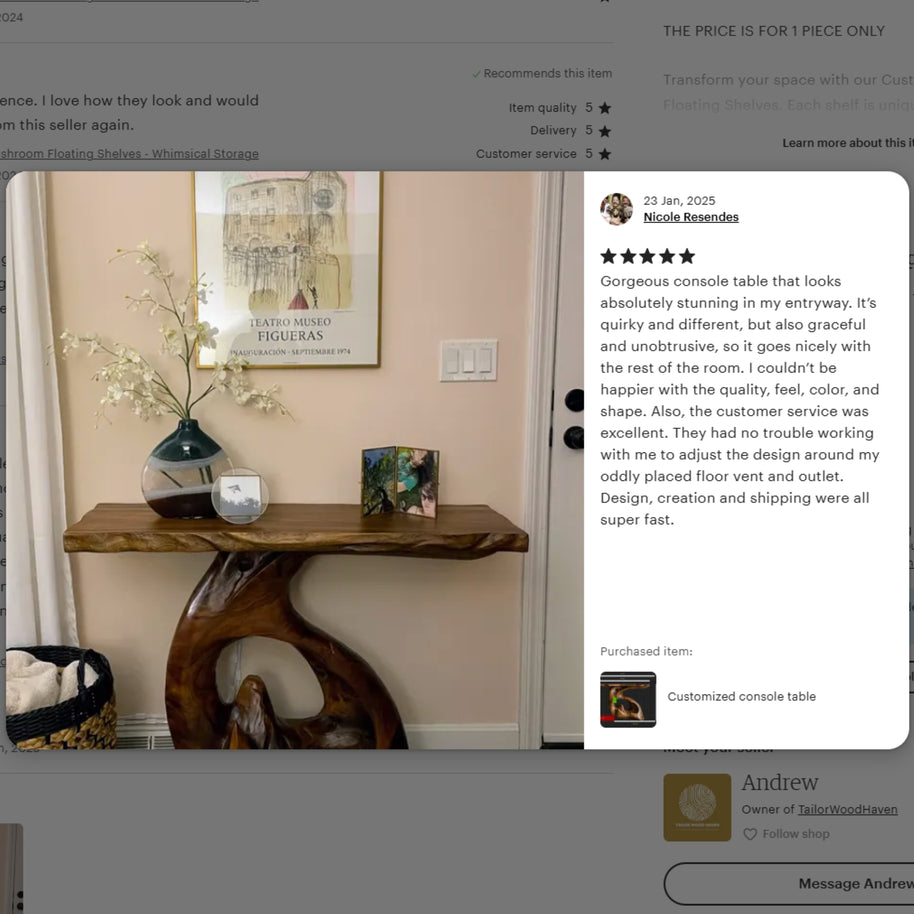 Rustic Wood Narrow Console Table for Entryway or Living Room