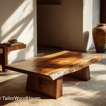 Walnut Live Edge Coffee Table with Block Pedestal Legs
