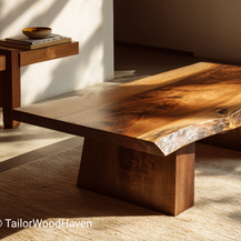 Walnut Live Edge Coffee Table with Block Pedestal Legs