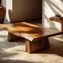 Walnut Live Edge Coffee Table with Block Pedestal Legs