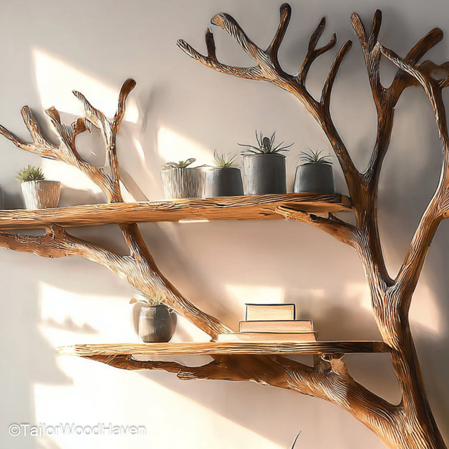 Floating Tree Bookshelf Wall Mounted Wooden Bookshelf Styled Like a Tree for Space Saving and Decorative Storage