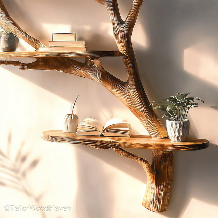 Floating Tree Bookshelf Wall Mounted Wooden Bookshelf Styled Like a Tree for Space Saving and Decorative Storage
