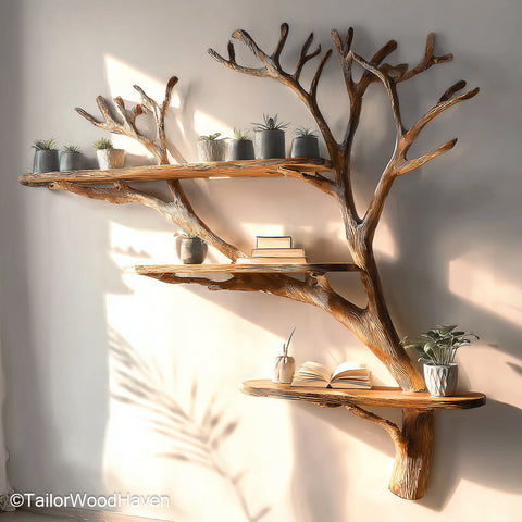 Floating Tree Bookshelf Wall Mounted Wooden Bookshelf Styled Like a Tree for Space Saving and Decorative Storage