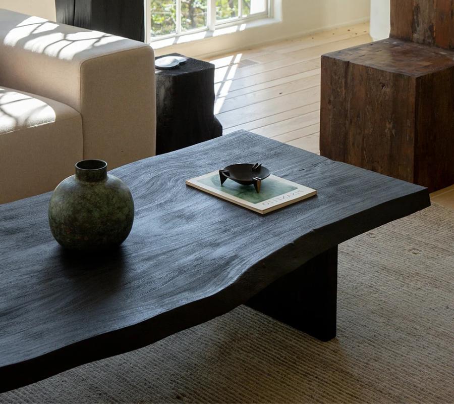 Black Rustic Coffee Table with Natural Edge Top