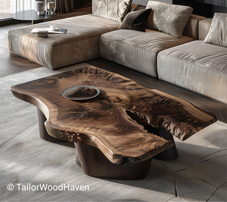 Black Walnut Live Edge Coffee Table With Natural Wood Grain