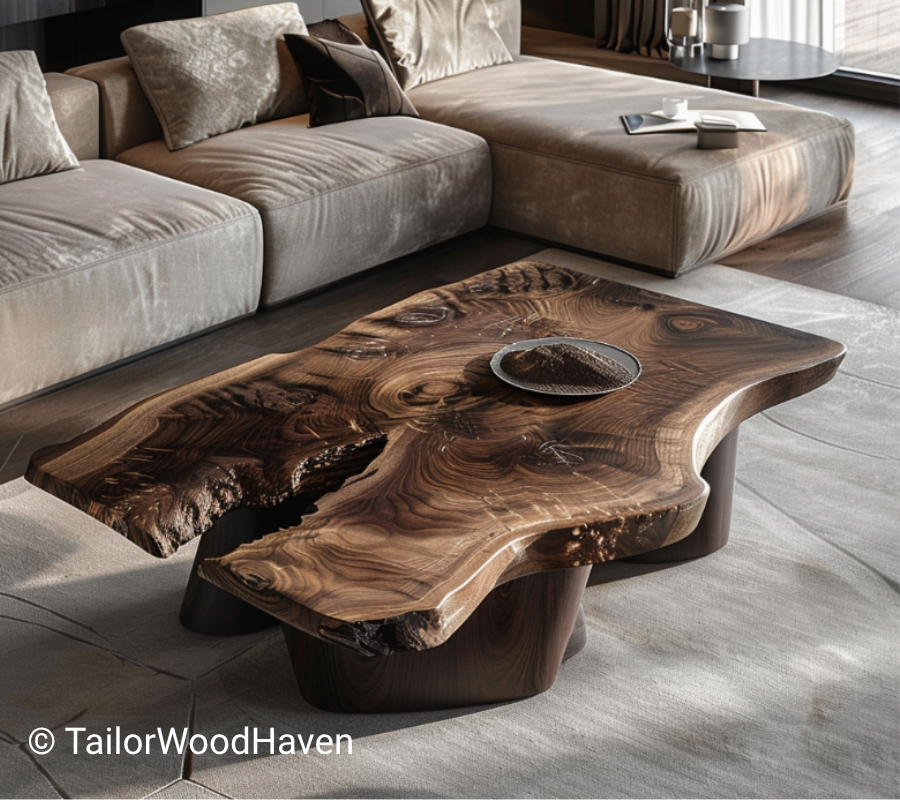 Black Walnut Live Edge Coffee Table With Natural Wood Grain