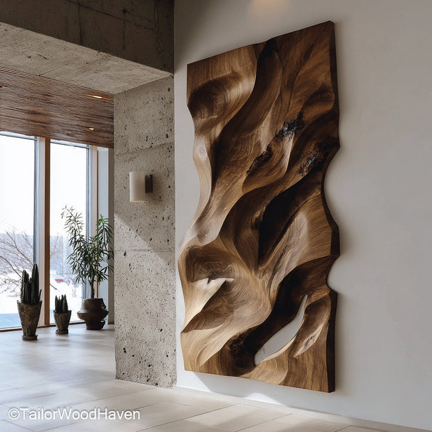 Wall Sculpture Wood Handcrafted Wooden Wall Art Panel Featuring Intricate Carvings for Rustic, Nature Inspired Interior Decor