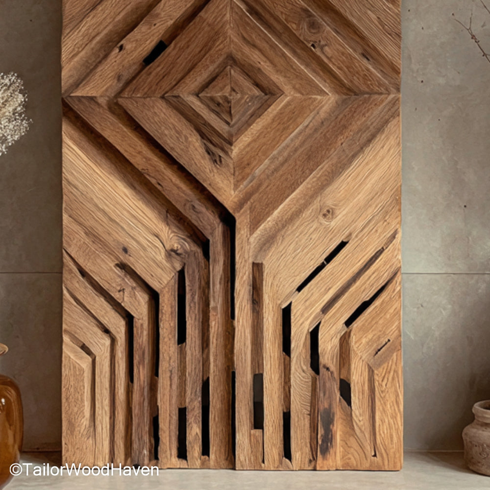 Carved wood wall decor in traditional or modern styles, handcrafted in hardwood. Carved wood wall decor enhances natural or rustic themed home interiors.