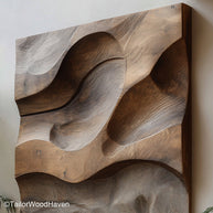 Wood Hanging Wall Decor in natural solid wood with carved textures, ideal for accenting rustic interiors or adding warmth to modern spaces