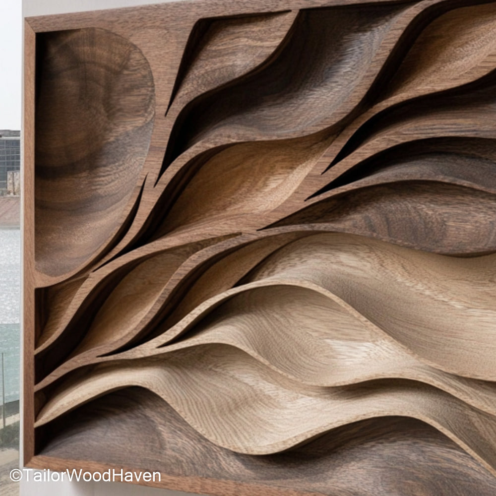 Carved Wood Wall Hanging Elegant Wall Panel Carved from Solid Wood, Designed to Bring Warmth and Detail to Any Room