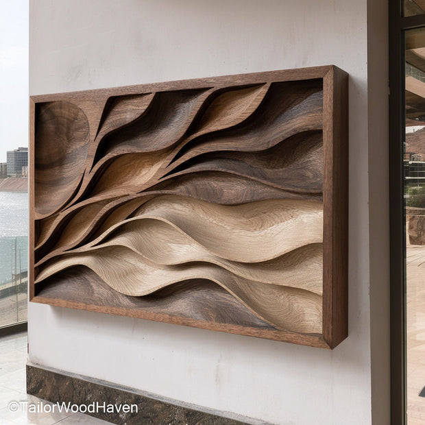 Carved Wood Wall Hanging Elegant Wall Panel Carved from Solid Wood, Designed to Bring Warmth and Detail to Any Room