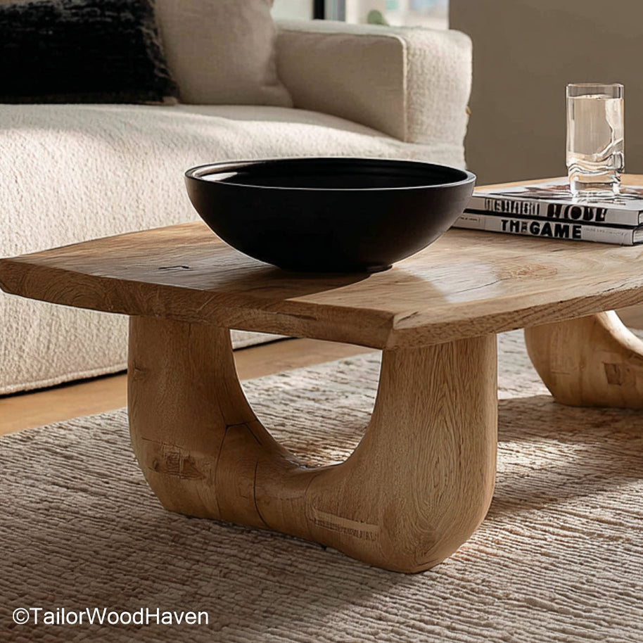 Rounded Edge Coffee Table Natural Wood Coffee Table with Smoothed, Rounded Live Edge for Organic and Modern Spaces