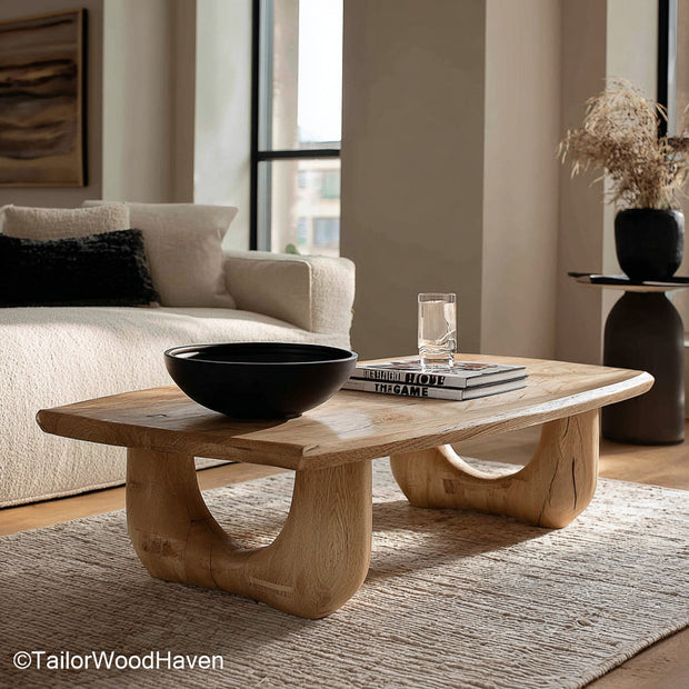 Rounded Edge Coffee Table Natural Wood Coffee Table with Smoothed, Rounded Live Edge for Organic and Modern Spaces