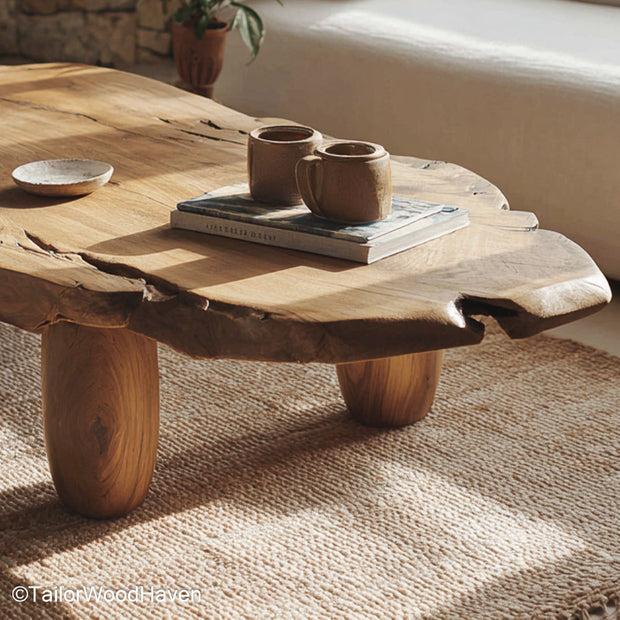 Raw Edge Wood Coffee Table Rustic Coffee Table Made from Solid Wood with Raw Live Edge for Organic Room Styling