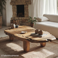 Raw Edge Wood Coffee Table Rustic Coffee Table Made from Solid Wood with Raw Live Edge for Organic Room Styling