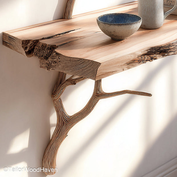 Wall Mounted Night Table featuring a floating wooden surface with hidden brackets, designed to elevate bedroom storage in a sleek natural form